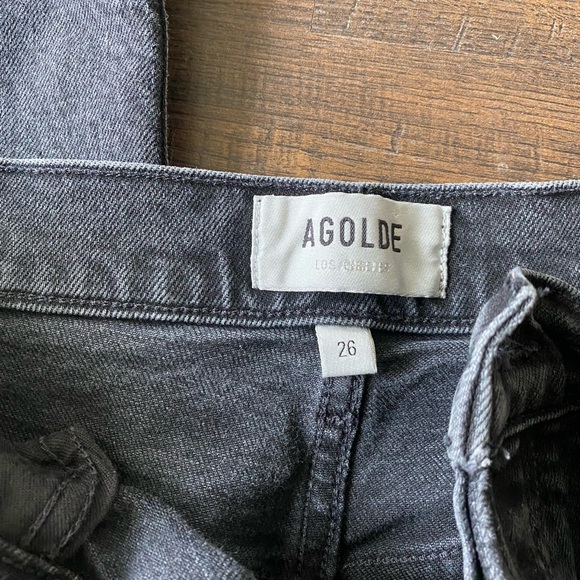 Agolde Riley High Rise Straight Crop in Black Pepper Gray Frayed Hem Size 26 - Picture 3 of 8